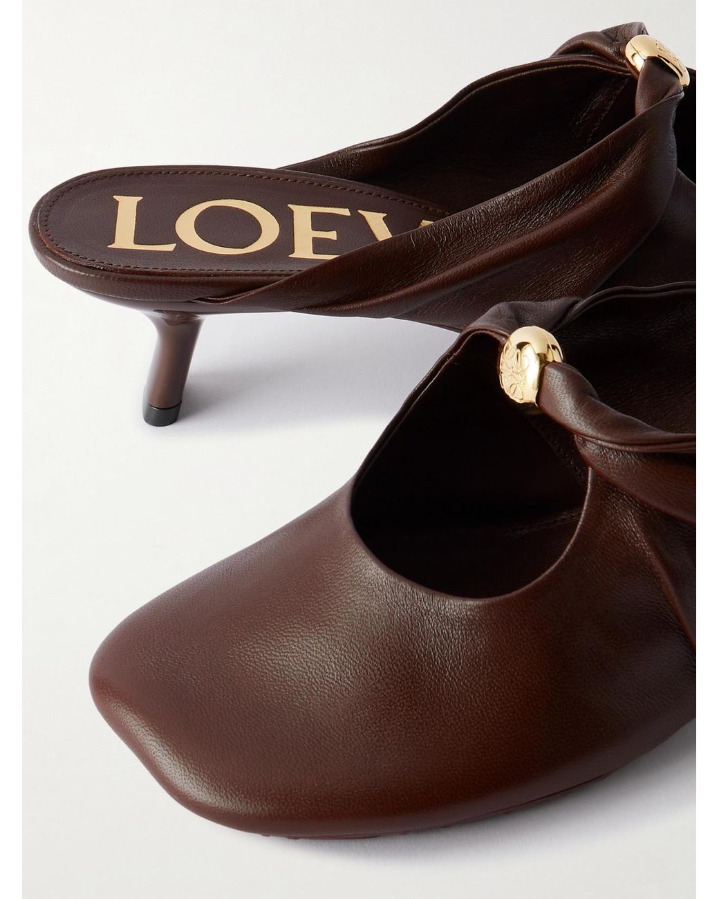 Loewe Brown Pebble Embellished Cutout Leather Mules