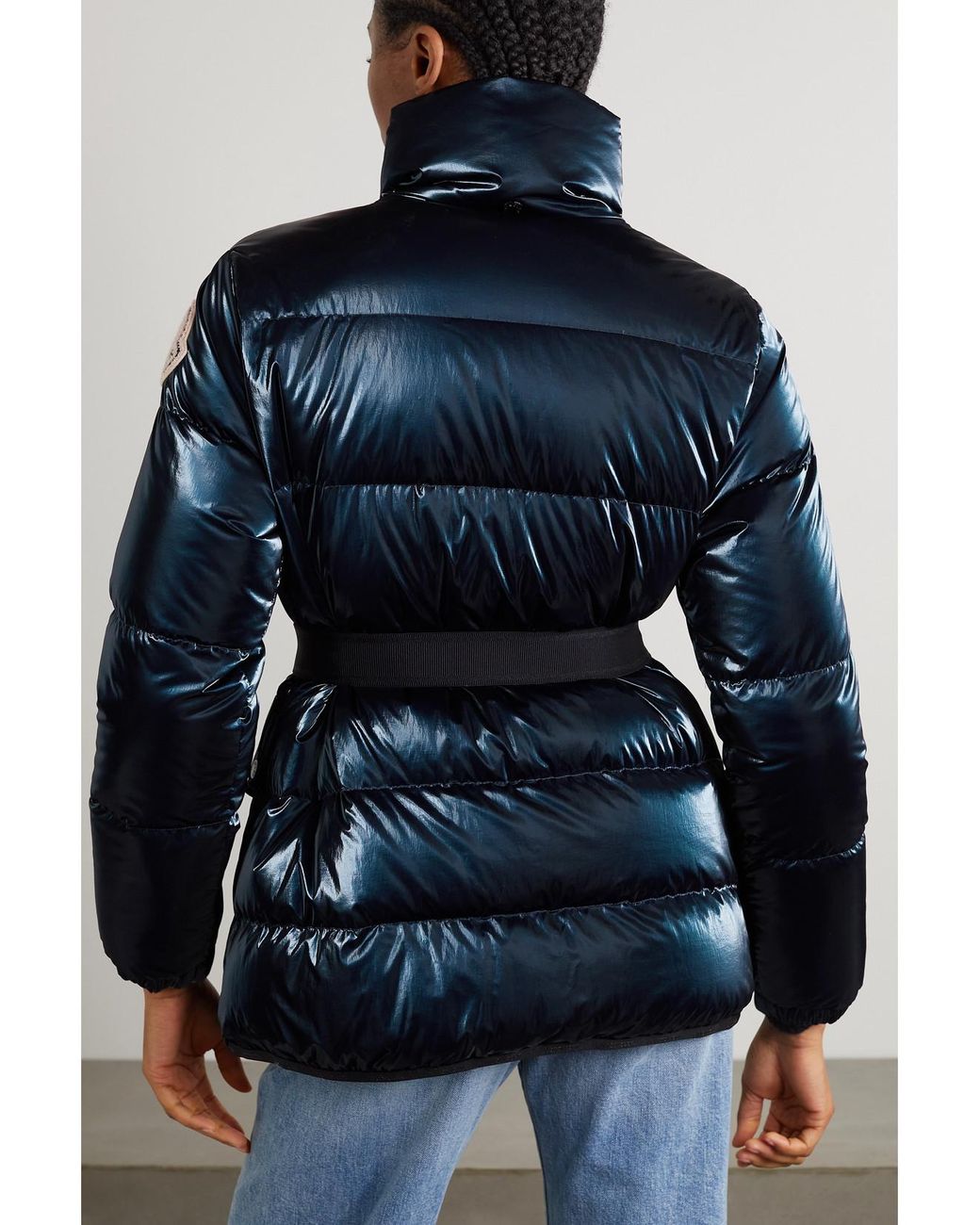 Moncler Blue Herault Hooded Quilted Padded Glossed-Shell Down Coat