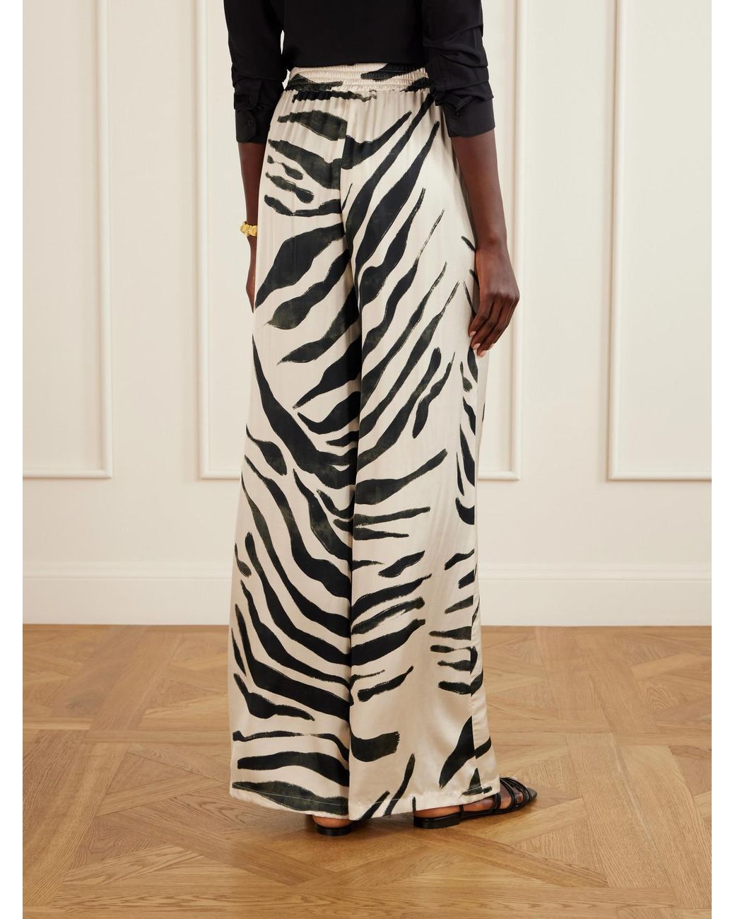 ANDRES OTALORA White Tamu Mia Printed Satin Wide-Leg Pants