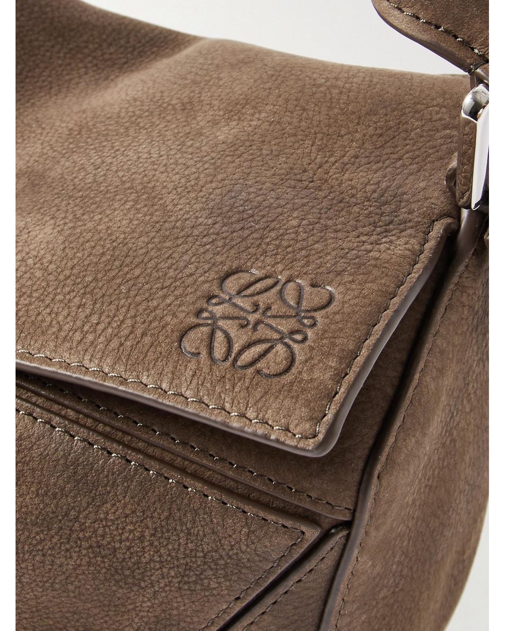 Loewe Brown Puzzle Small Textured-Nubuck Shoulder Bag