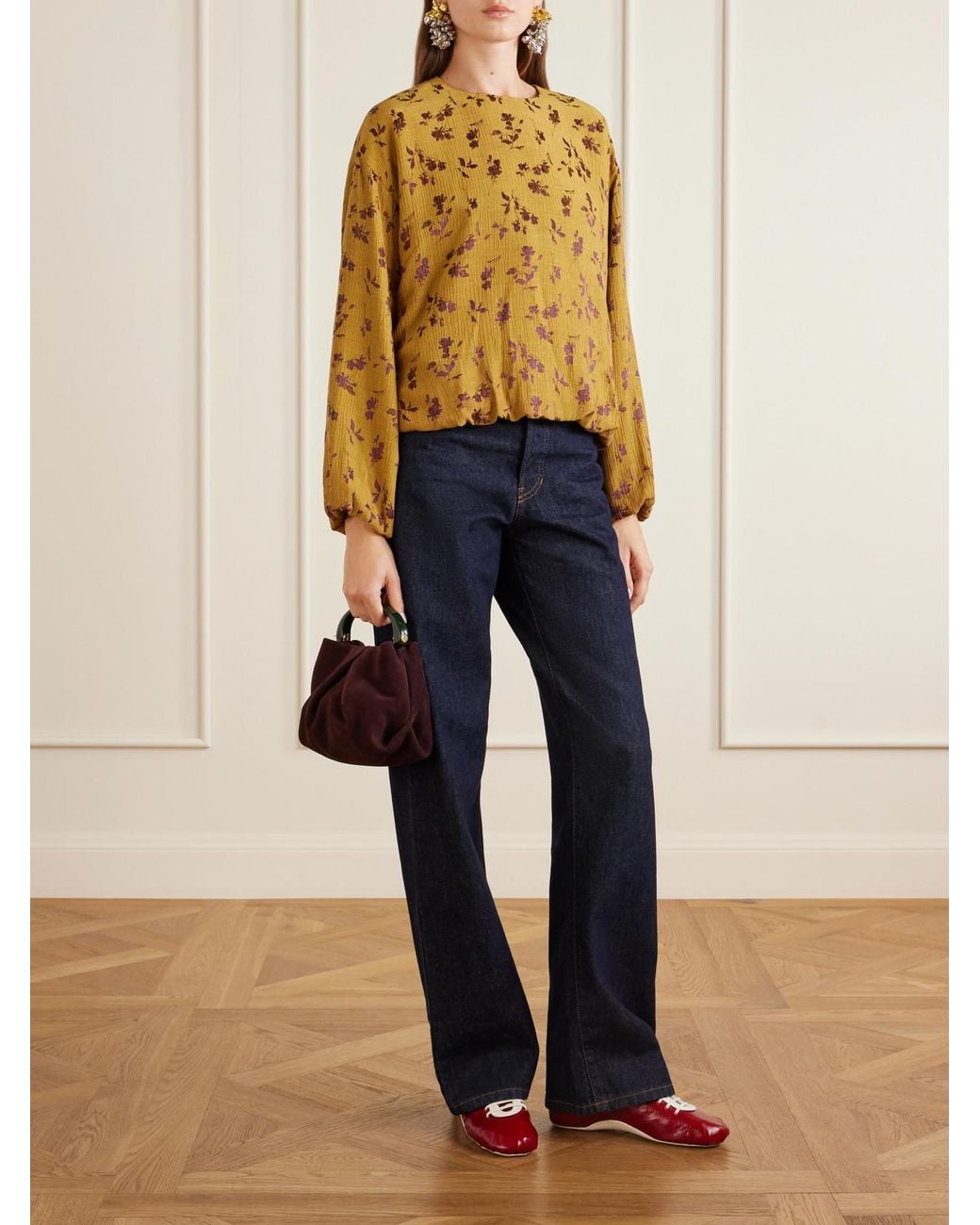 Dries Van Noten Metallic Floral-Jacquard Cloqué Blouse