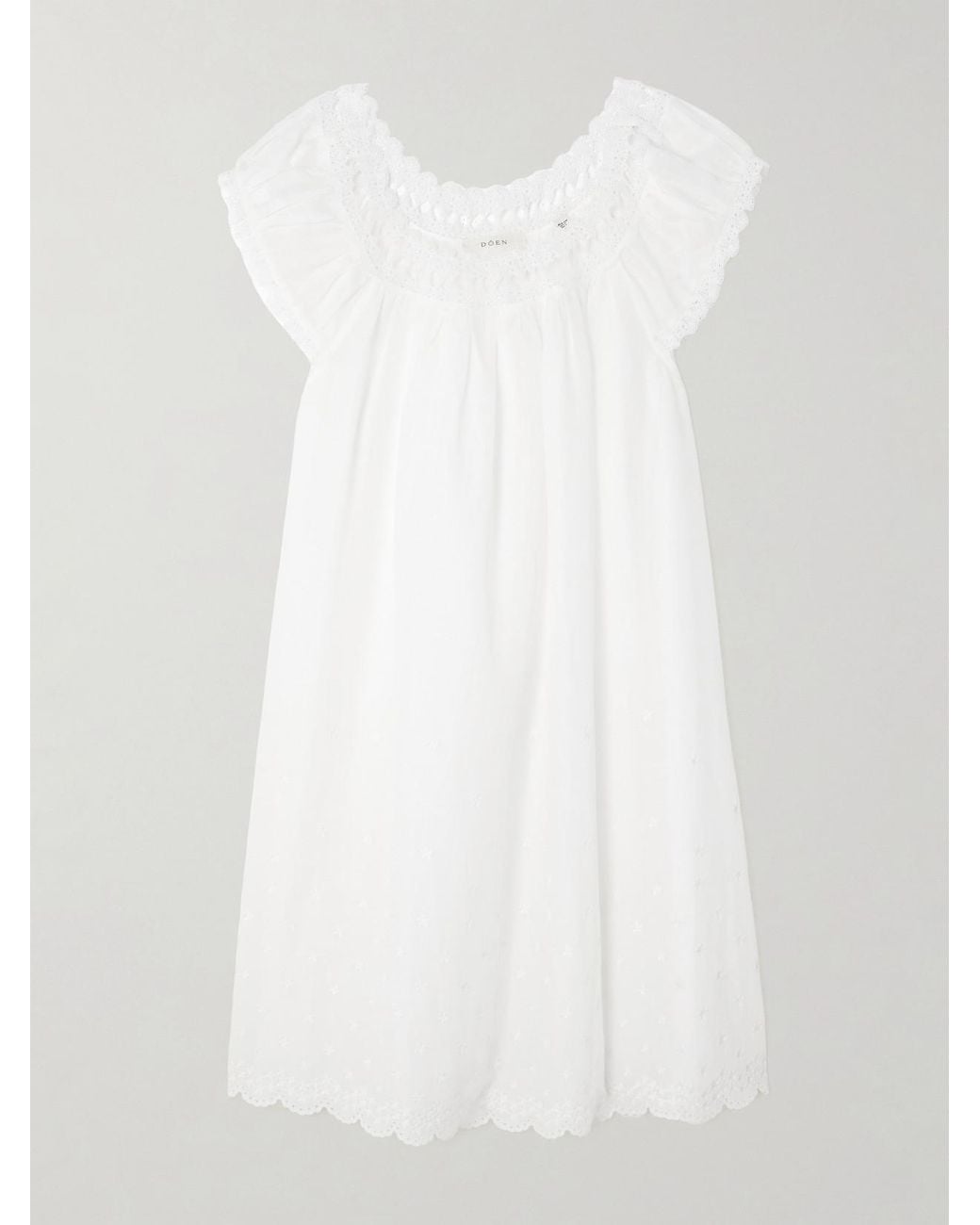 Doen White Lelia Embroidered Lace-Trimmed Organic Cotton-Voile Nightdress