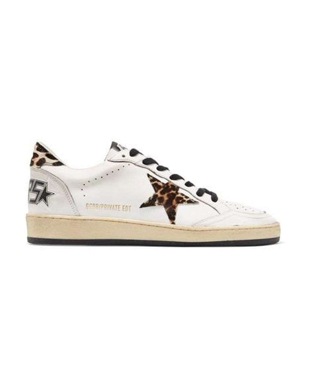 Goose Ball Star Leopard-print Calf Hair Sneakers in White | Lyst