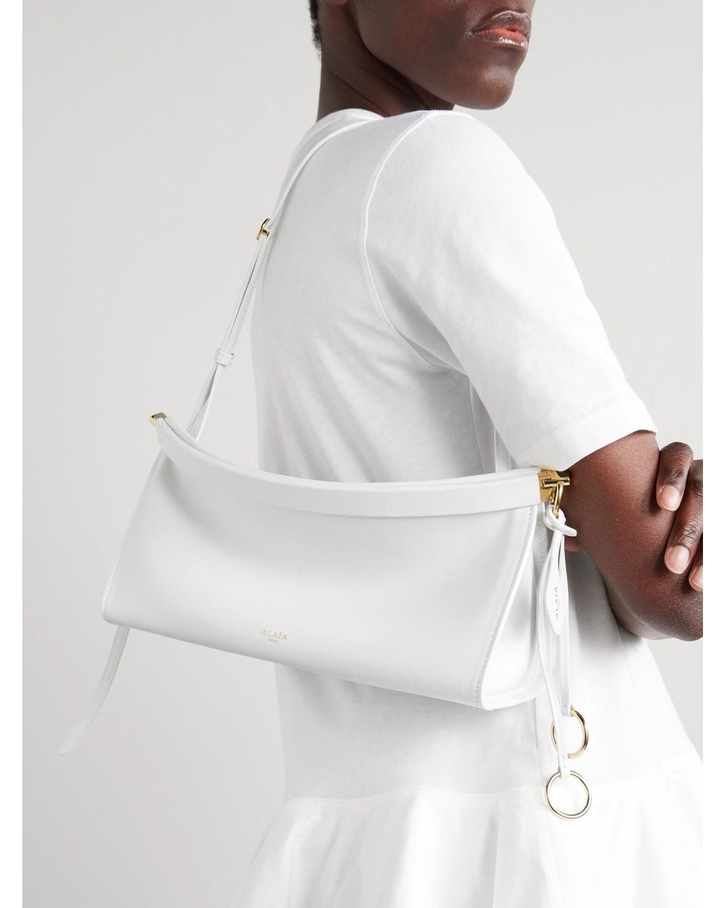 Alaïa White Click E/W Medium Leather Shoulder Bag
