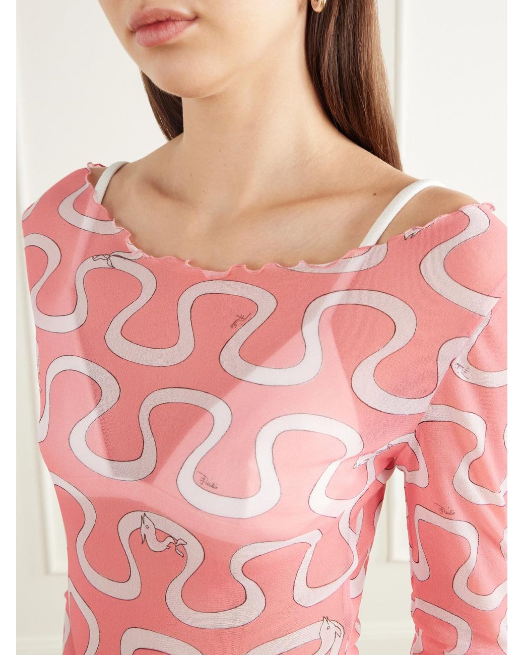 Emilio Pucci Pink Printed Stretch-Tulle Top