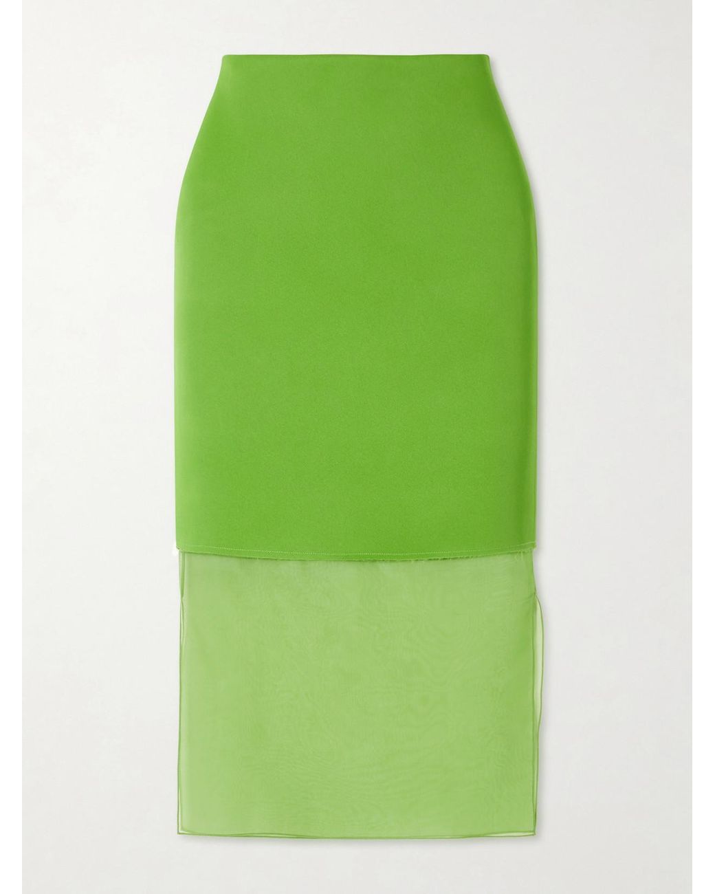 Khaite Green Sybil Layered Frayed Satin-Crepe And Organza Midi Skirt