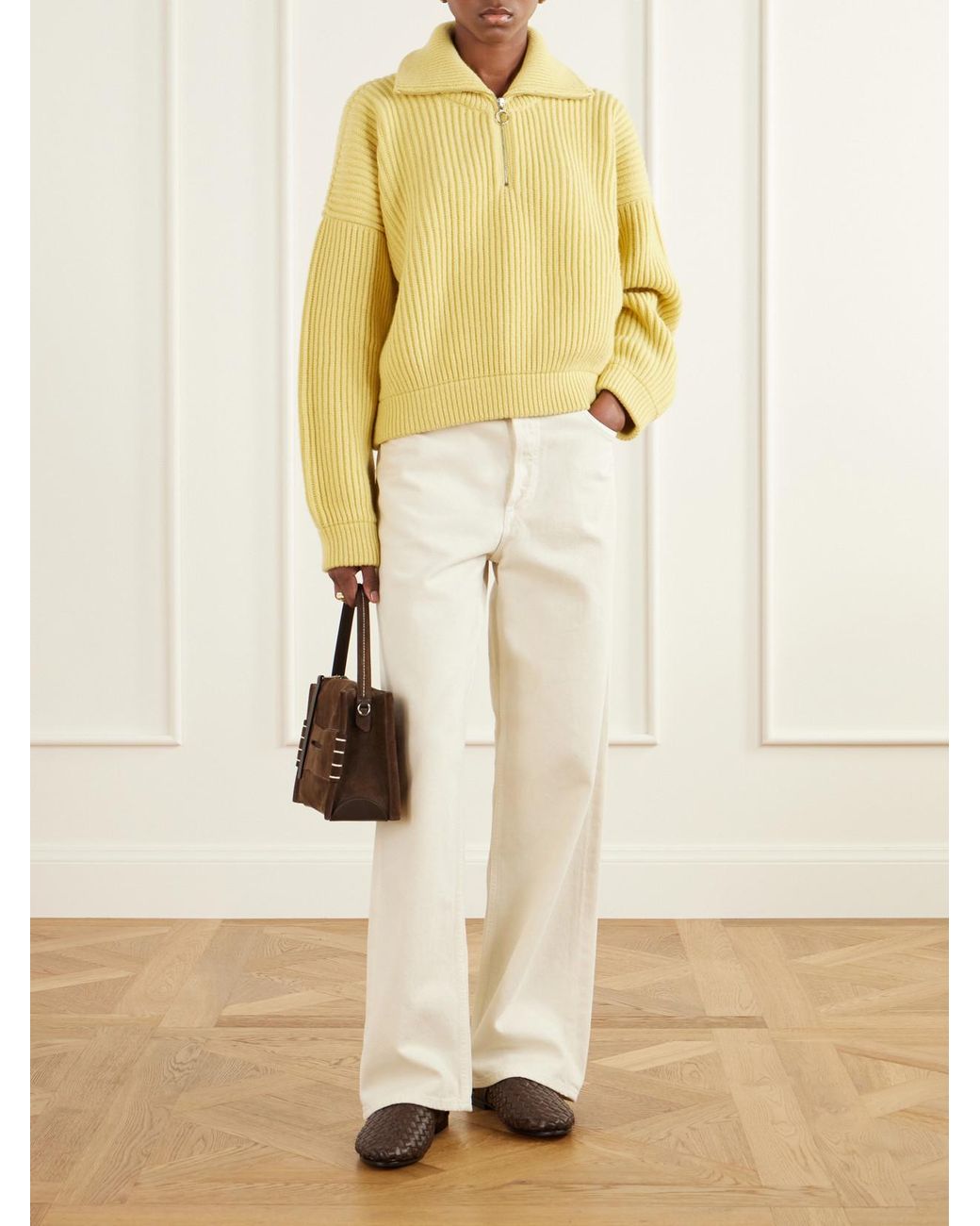 &Daughter Yellow Ribbed Wool Half-Zip Sweater