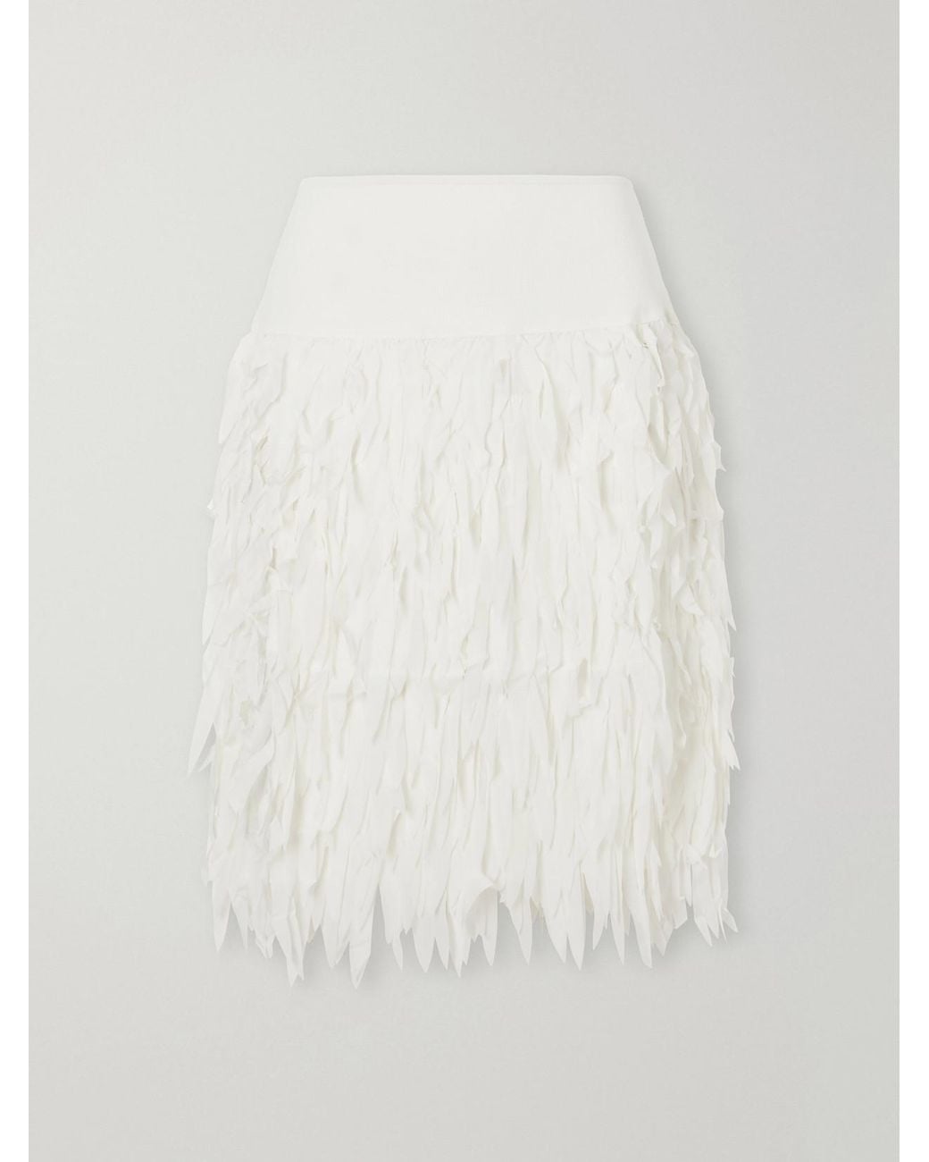 St. Agni White Rib-Trimmed Fringed Chiffon Midi Skirt