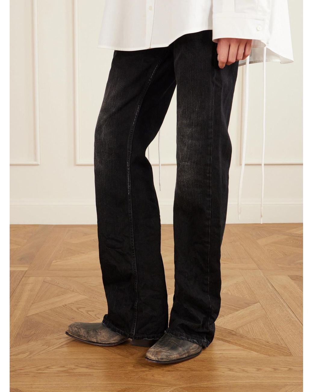 Balenciaga Black Memphis Distressed Leather Cowboy Boots
