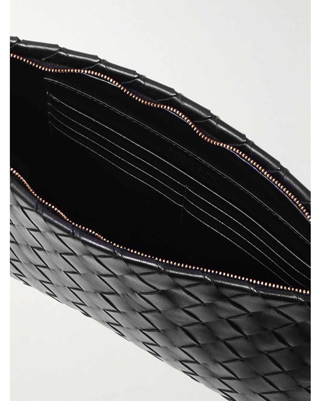 Bottega Veneta Black Medium Intrecciato Leather Pouch