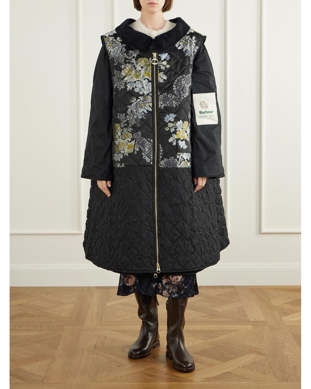 Erdem Black Barbour Embellished Waxed Cotton-Jacquard Coat