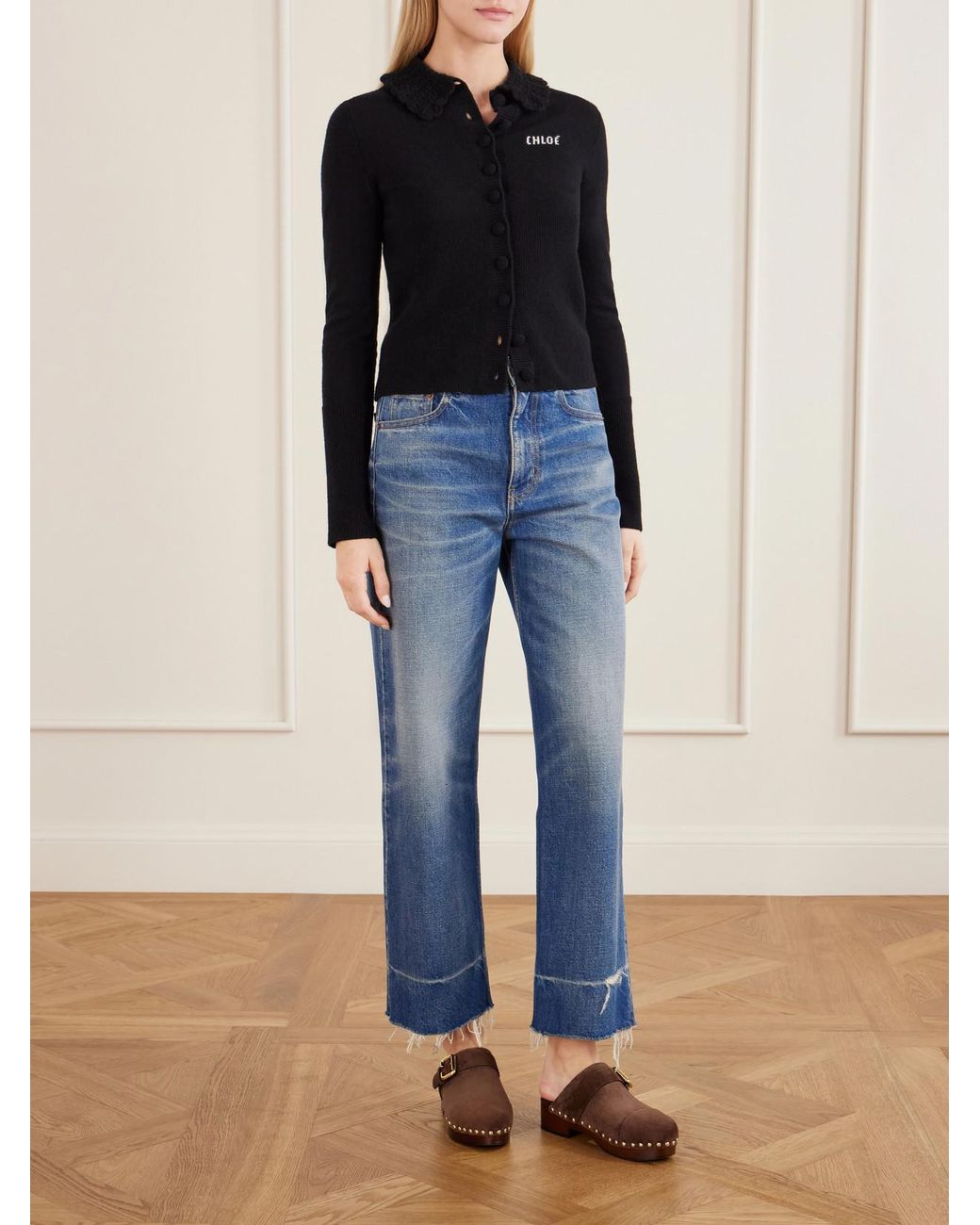 Chloé Brown Jeannette Embellished Suede Clogs