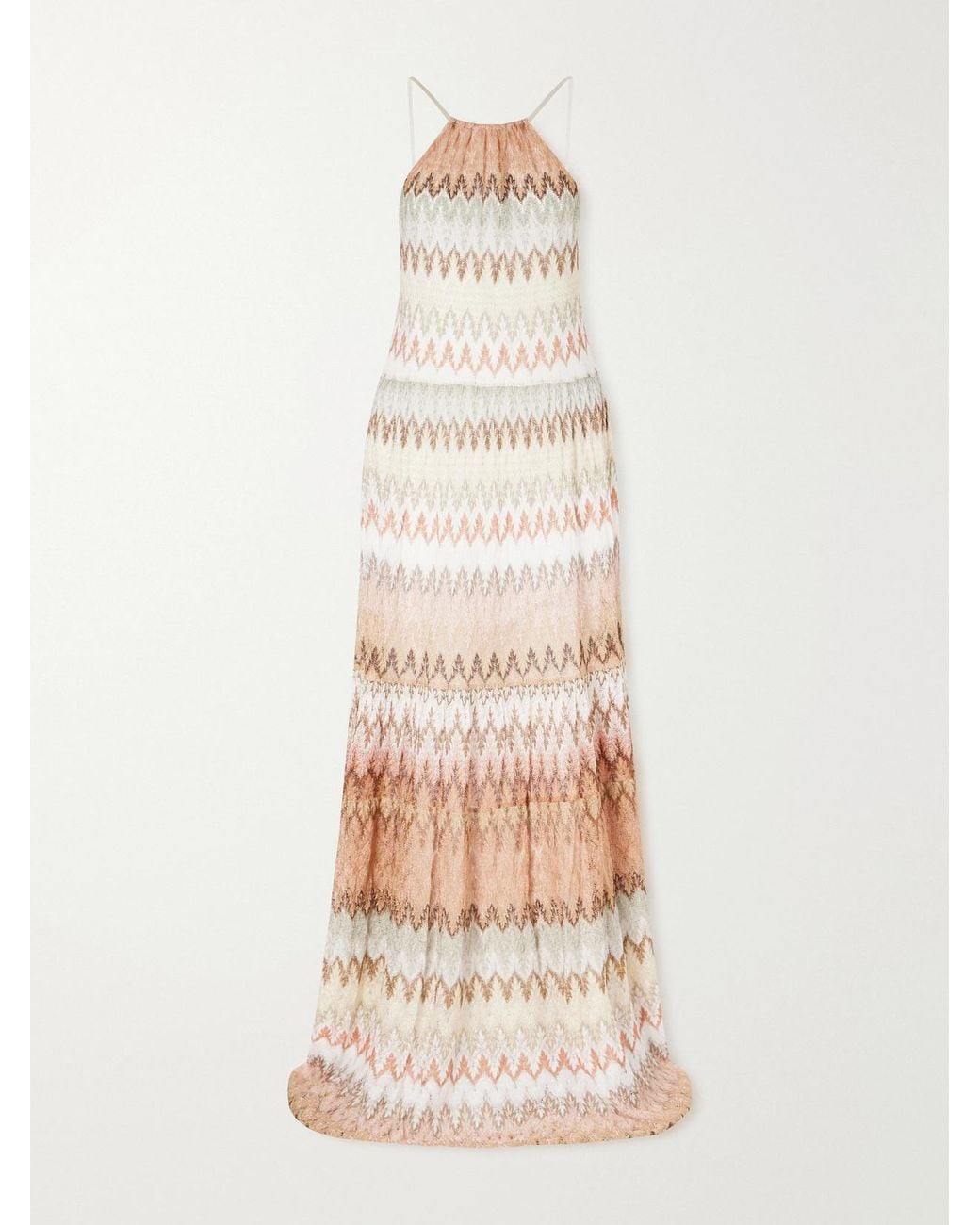 Missoni Natural Striped Metallic Crochet-Knit Maxi Dress