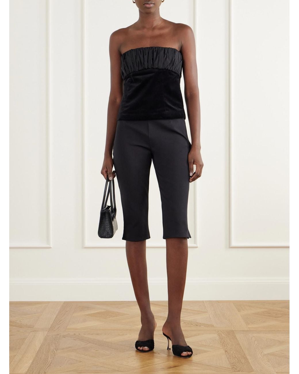Posse Blue Mina Stretch Cotton-Velvet Slim-Leg Capri Pants