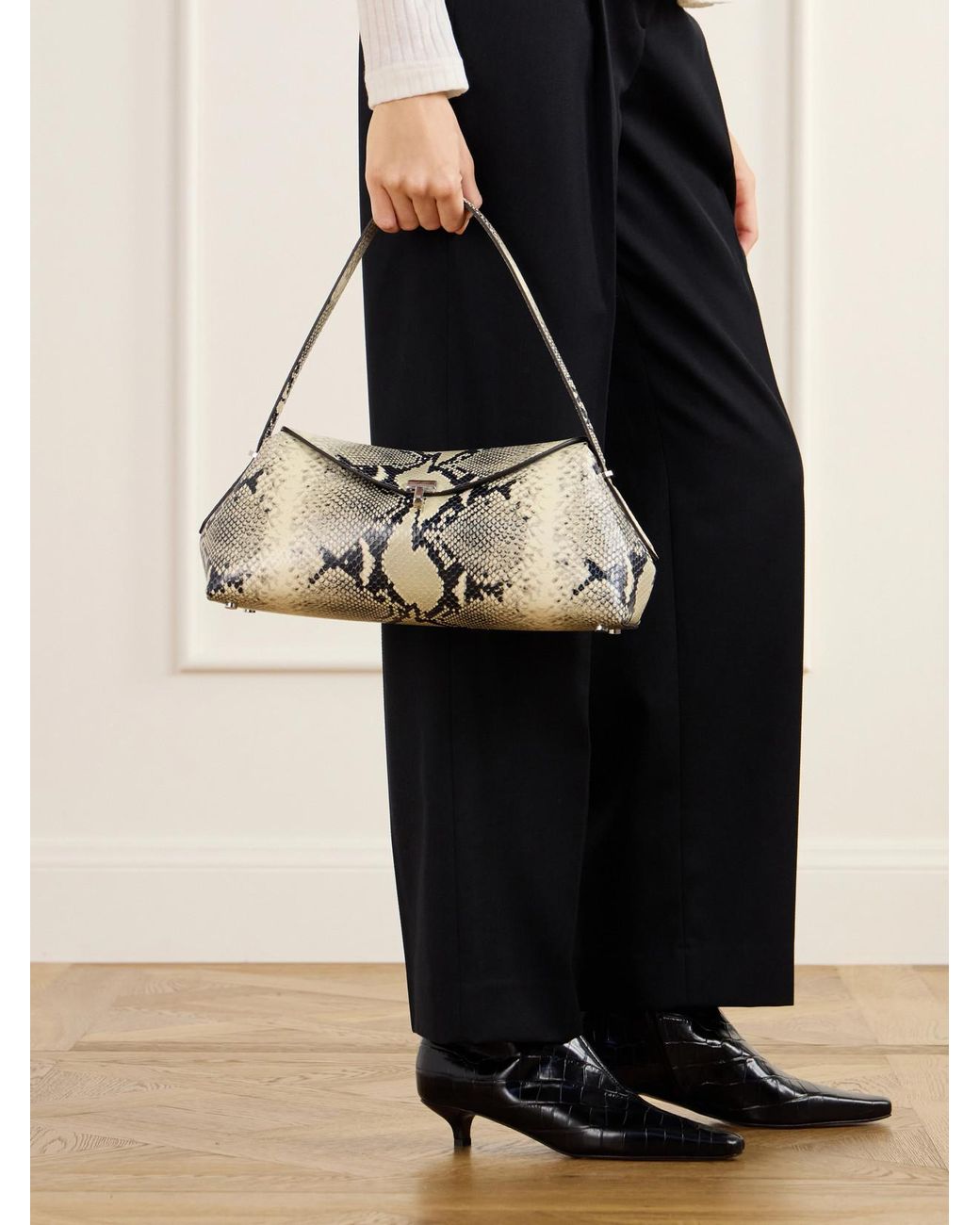 Totême Natural T-Lock Snake-Effect Leather Shoulder Bag
