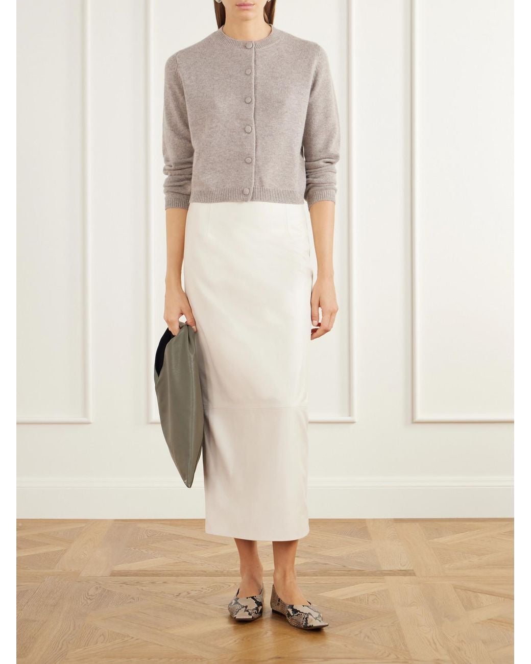 Allude Natural Cropped Cashmere Cardigan