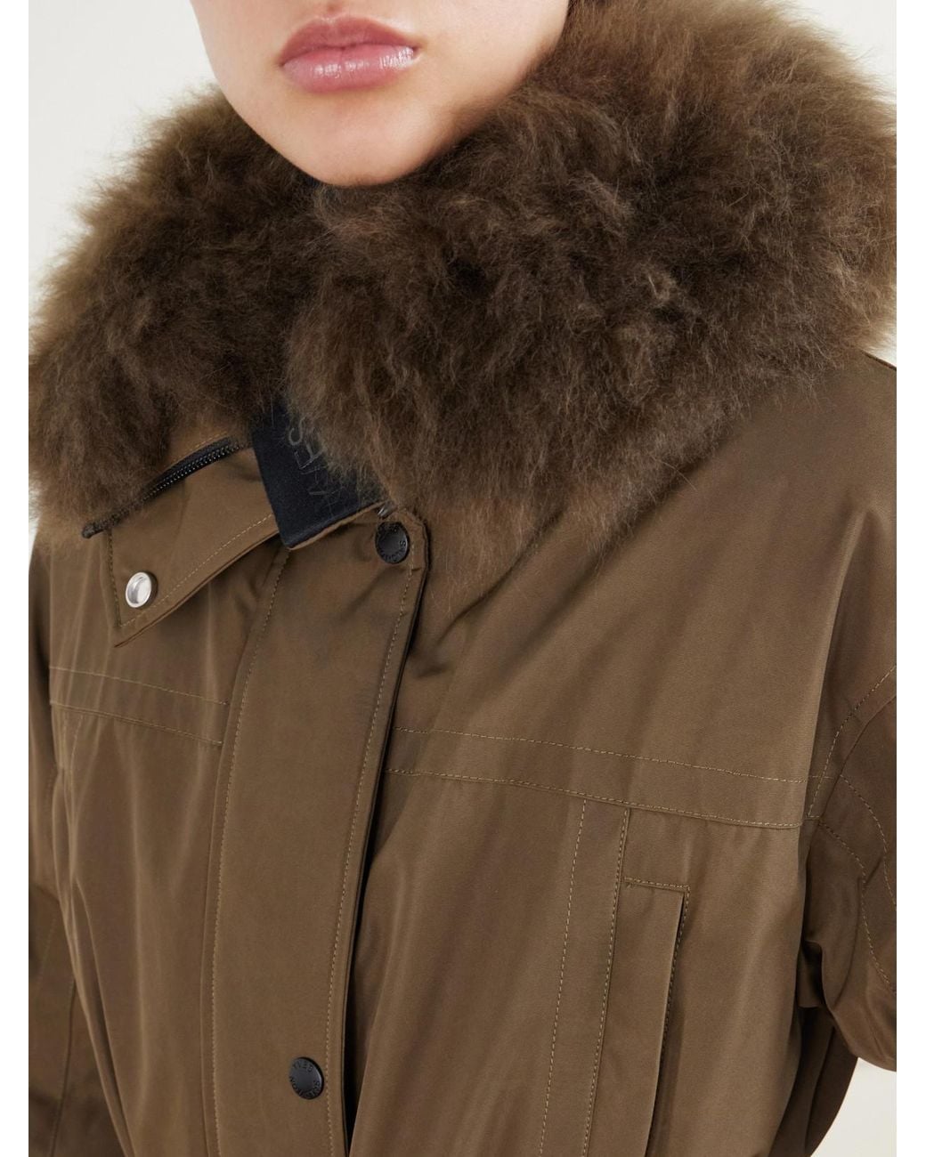 Yves Salomon Green Belted Hooded Shearling-Trimmed Shell Ski Jacket