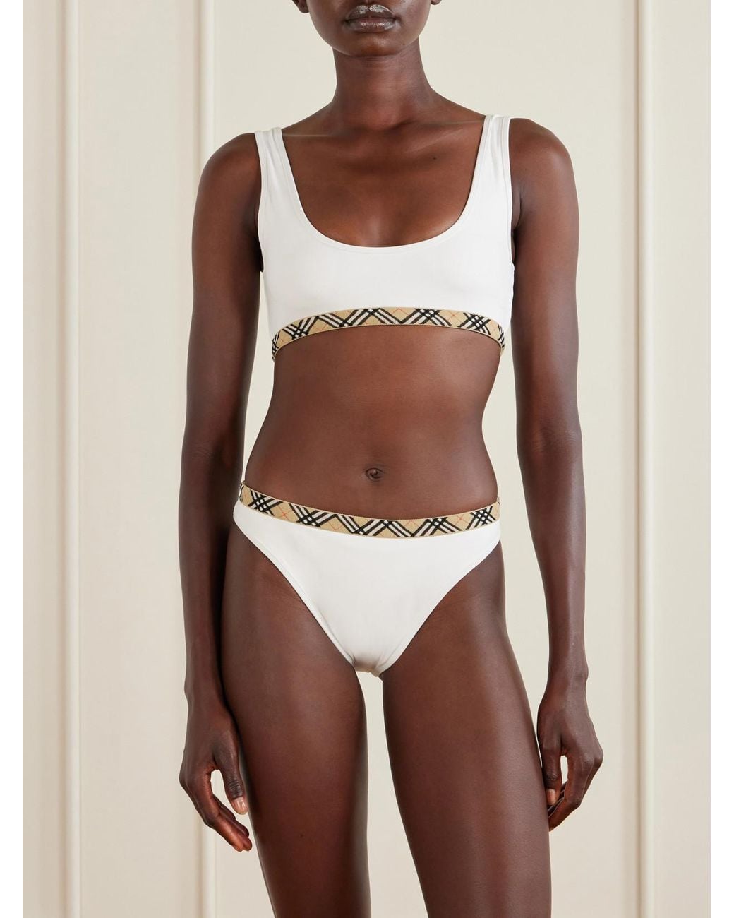 Burberry White Samphire Checked Bikini Top