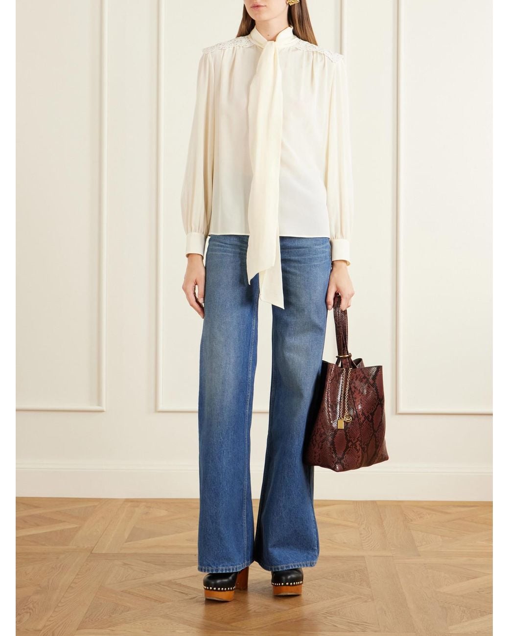 Chloé Multicolor Spin Embellished Snake-Effect Leather Tote