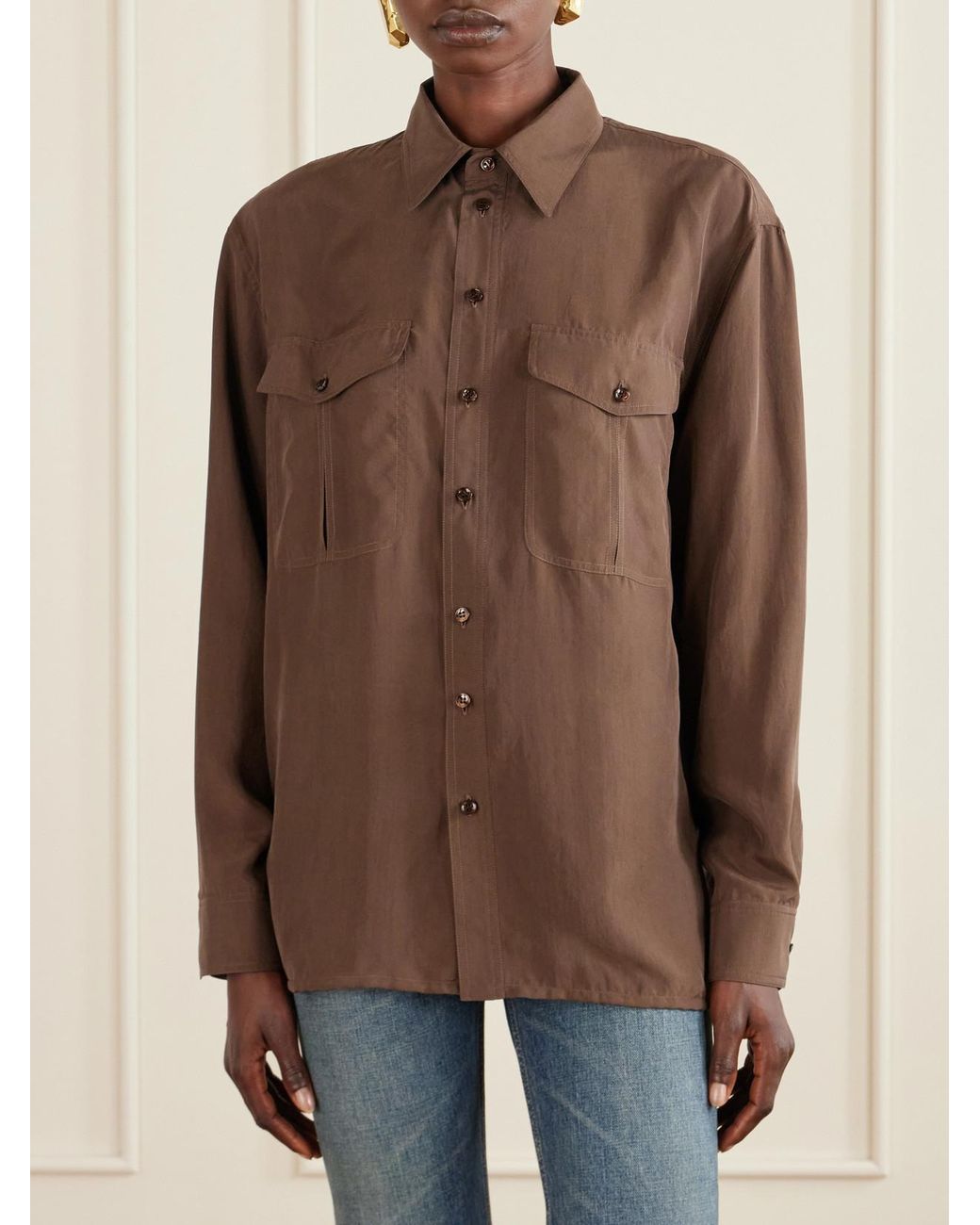 Saint Laurent Brown Silk Habotai Shirt