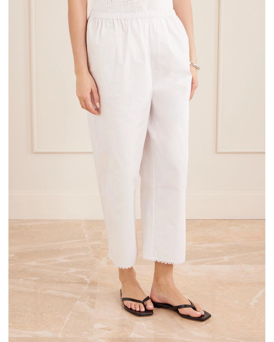 Rohe White Embroidered Cotton-Poplin Wide-Leg Pants