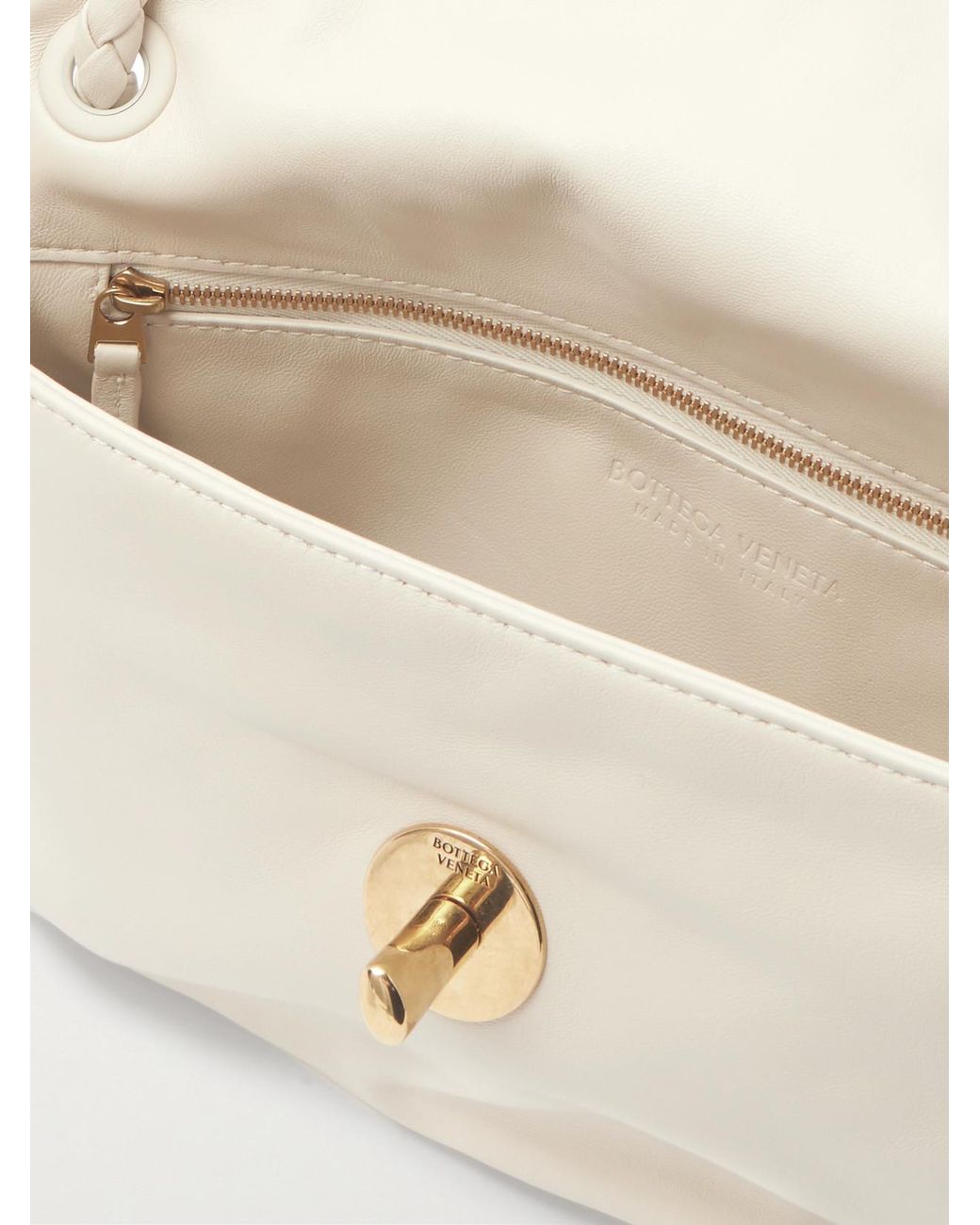 Bottega Veneta Natural Madison Medium Intrecciato-Trimmed Leather Shoulder Bag