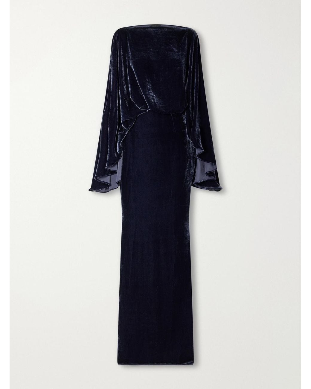Taller Marmo Blue Musidora Cape-Effect Draped Velvet Gown