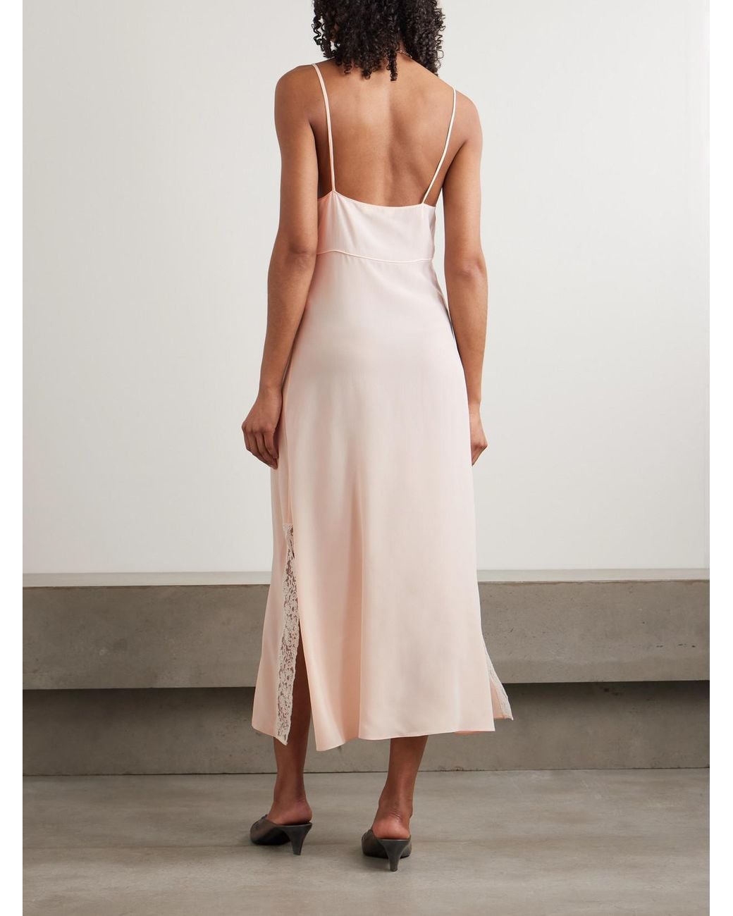 Chloé Pink Lace-Trimmed Silk Crepe De Chine Maxi Dress
