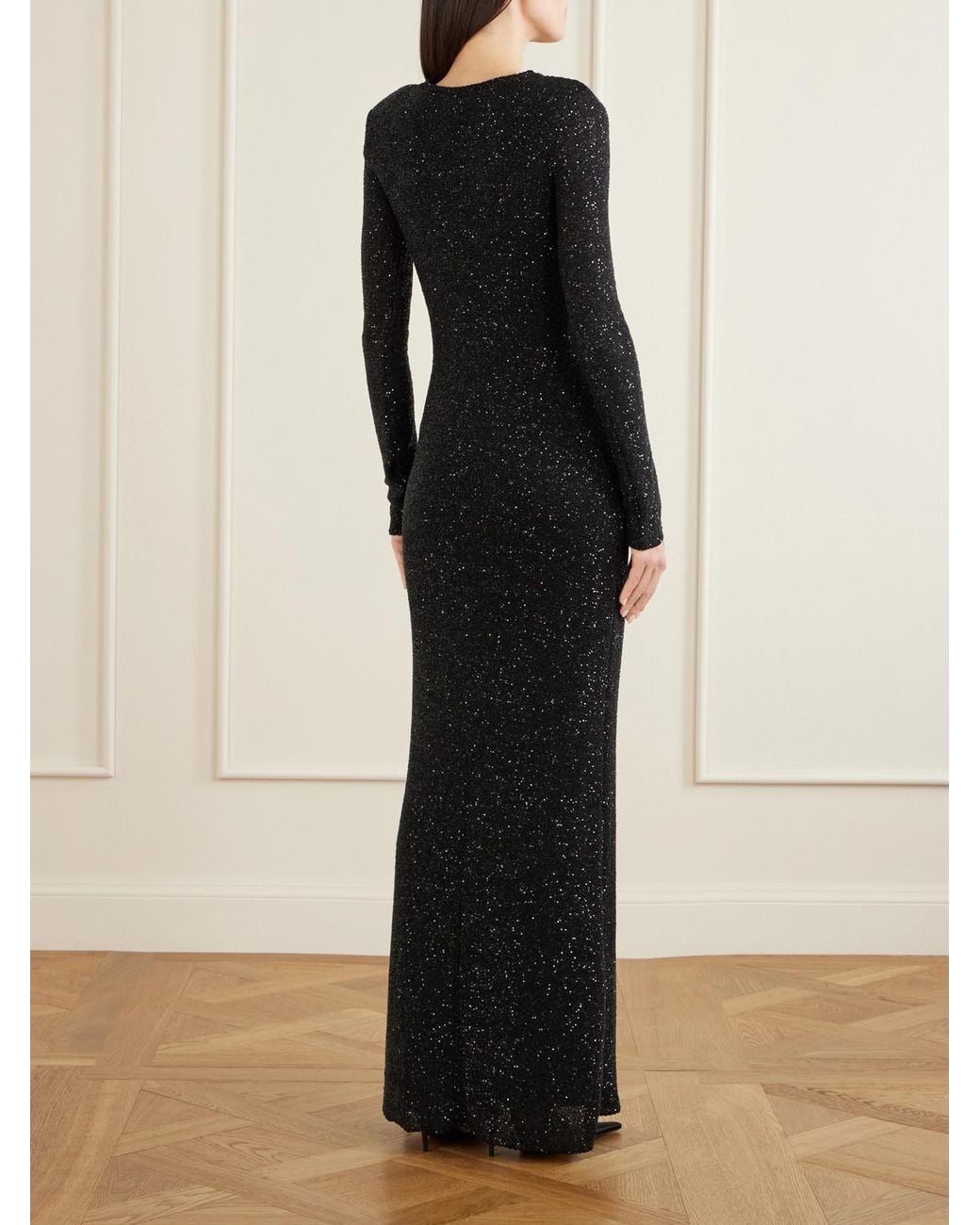 Saint Laurent Black Sequined Metallic Knitted Maxi Dress