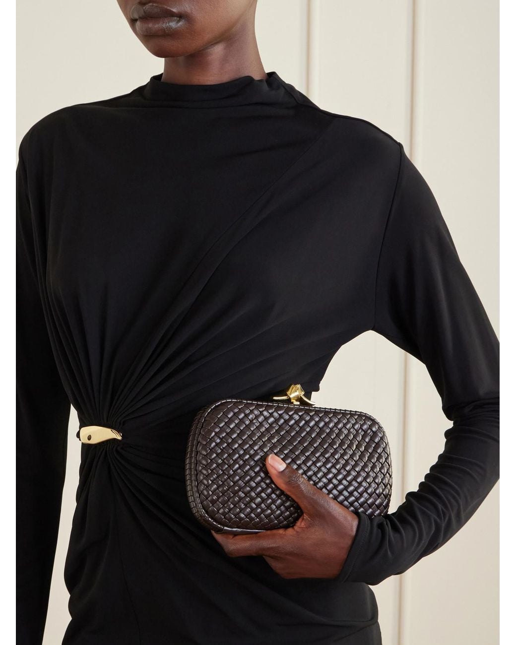 Bottega Veneta Black Knot Intrecciato Leather Clutch