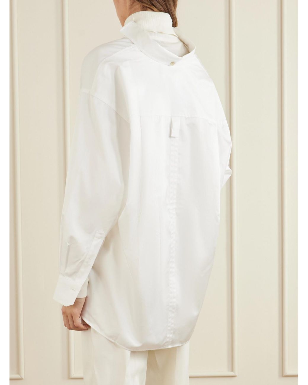 RÙADH White Dune Tie-Detailed Cotton-Sateen Shirt