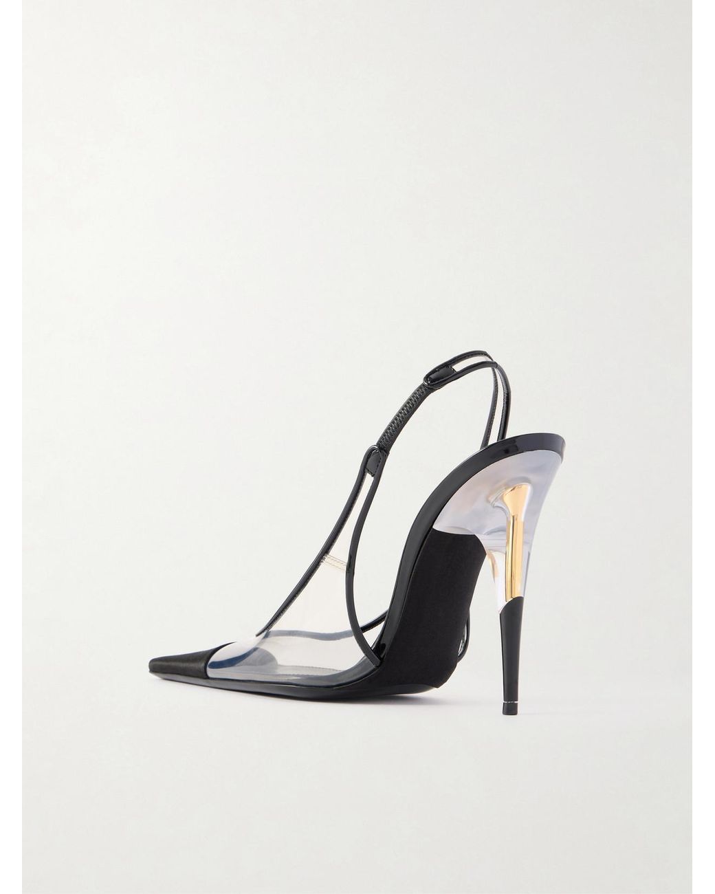 Saint Laurent White Romy 110 Crepe-Satin Trimmed Tpu Slingback Pumps