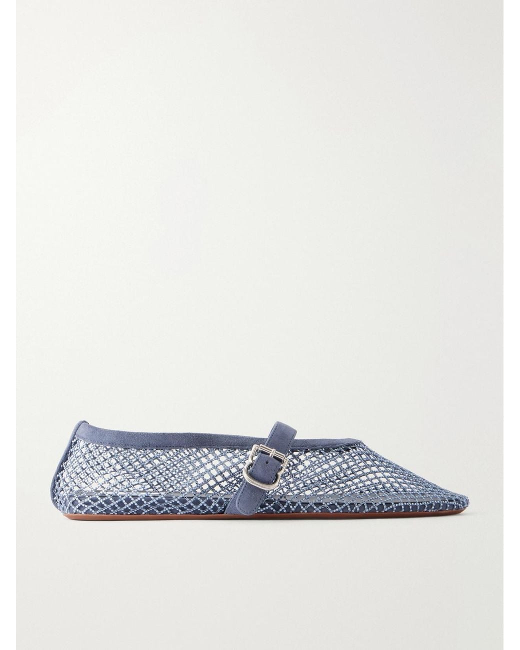 Alaïa Blue La Ballerine Crystal-Embellished Suede-Trimmed Mesh Ballet Flats