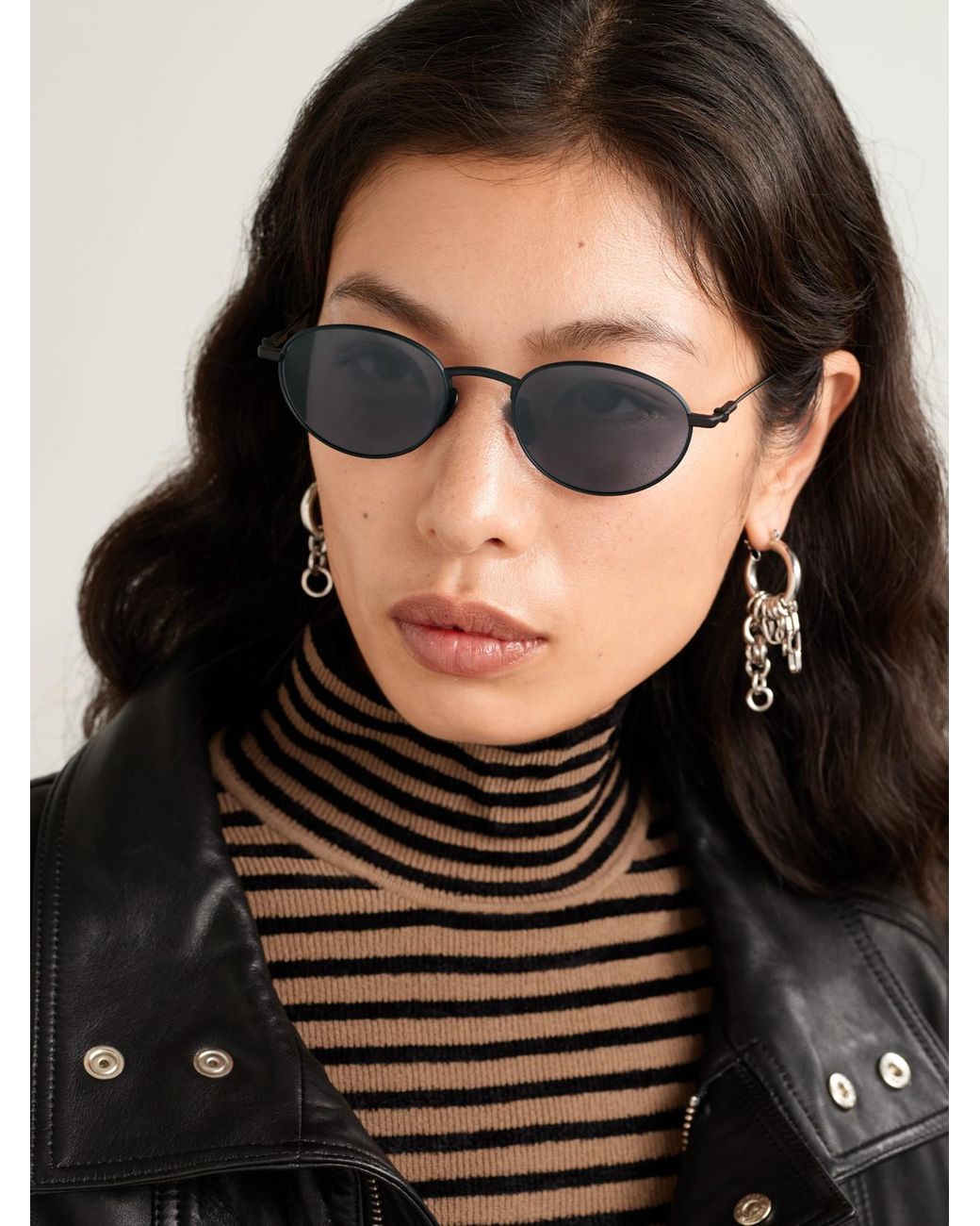 THISTLES Black The Cruz Oval-Frame Metal Sunglasses