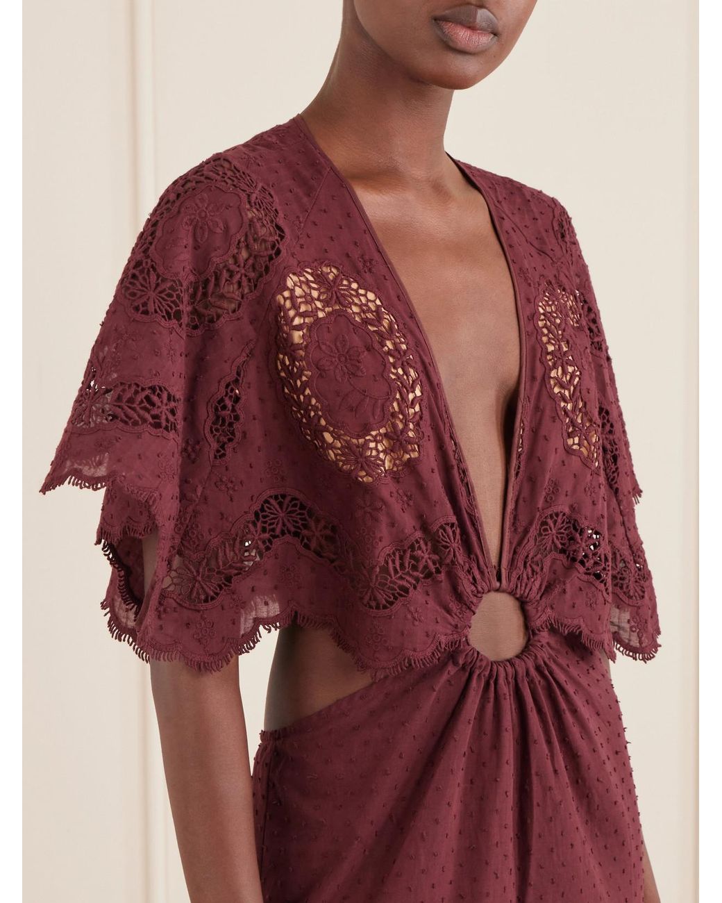 Johanna Ortiz Red Paradise Crocheted-Trimmed Cotton-Blend Maxi Dress