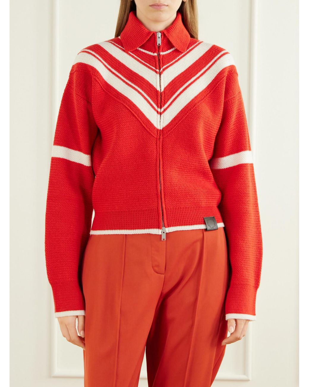 Stella McCartney Red Striped Wool Zip-Up Cardigan