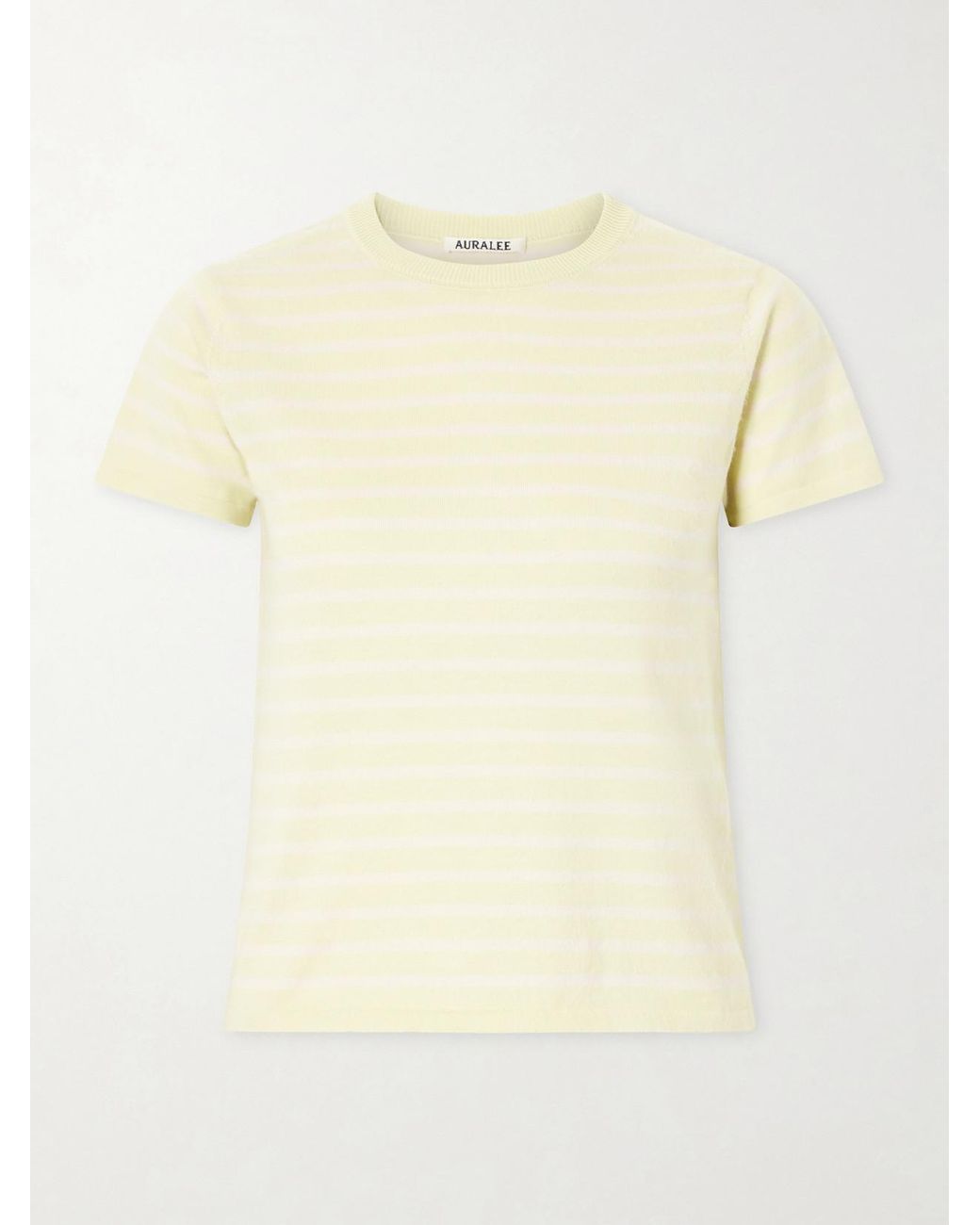 Auralee Natural Knitted Striped Cotton T-Shirt