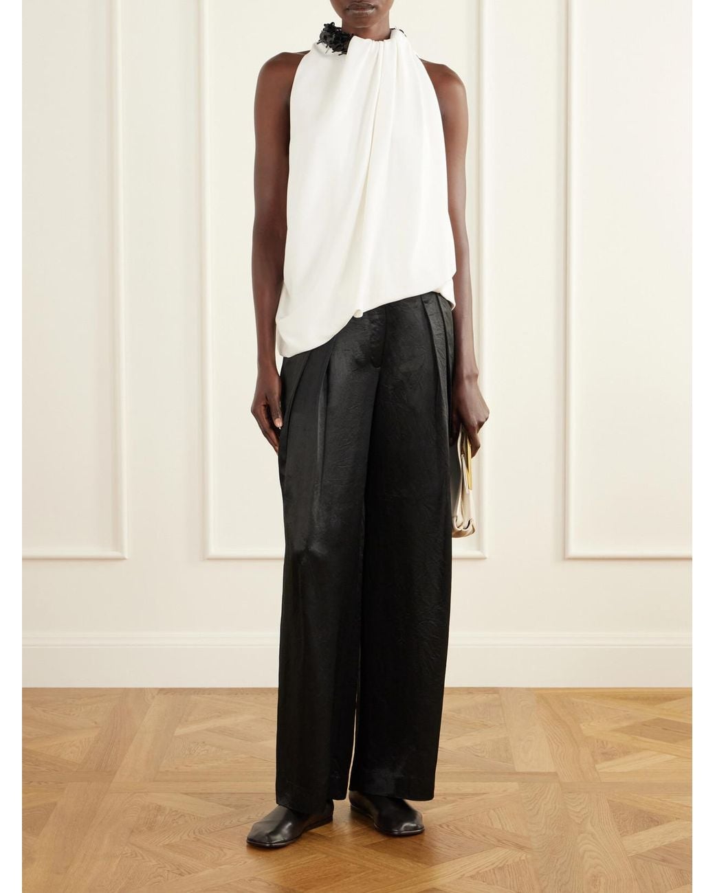 Brandon Maxwell White The Haze Sequin-Embellished Asymmetric Gathered Crepe Top