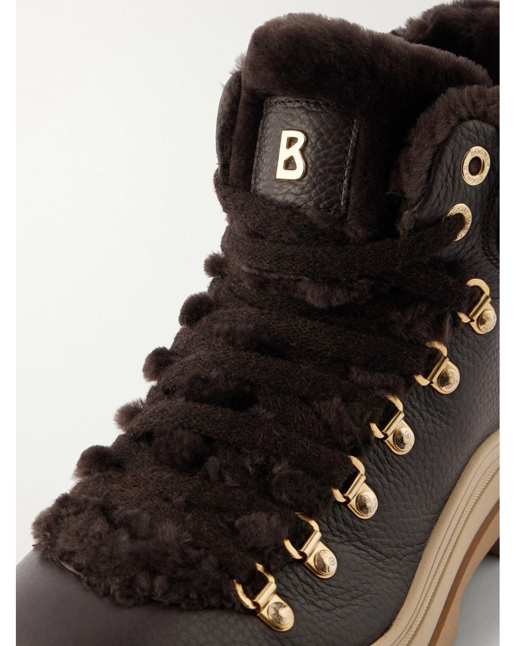 Bogner Black Arosa 9 Shearling-Trimmed Leather Ankle Boots