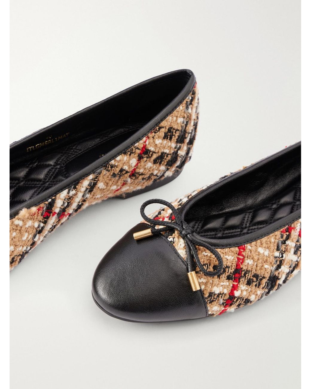 Burberry Natural Checked Leather-Trimmed Bouclé Ballet Flats