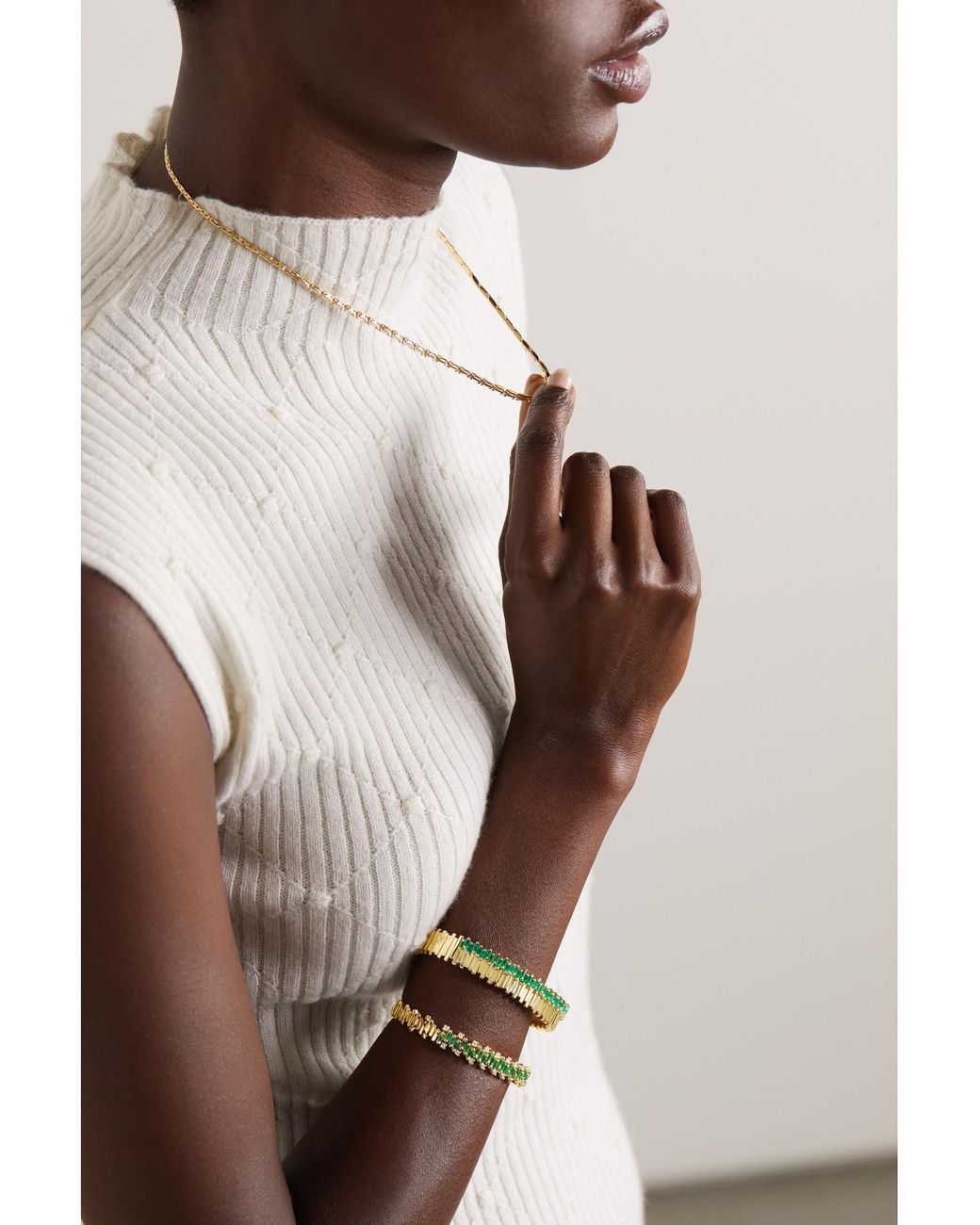 Suzanne Kalan Metallic 18-Karat Emerald Bangle