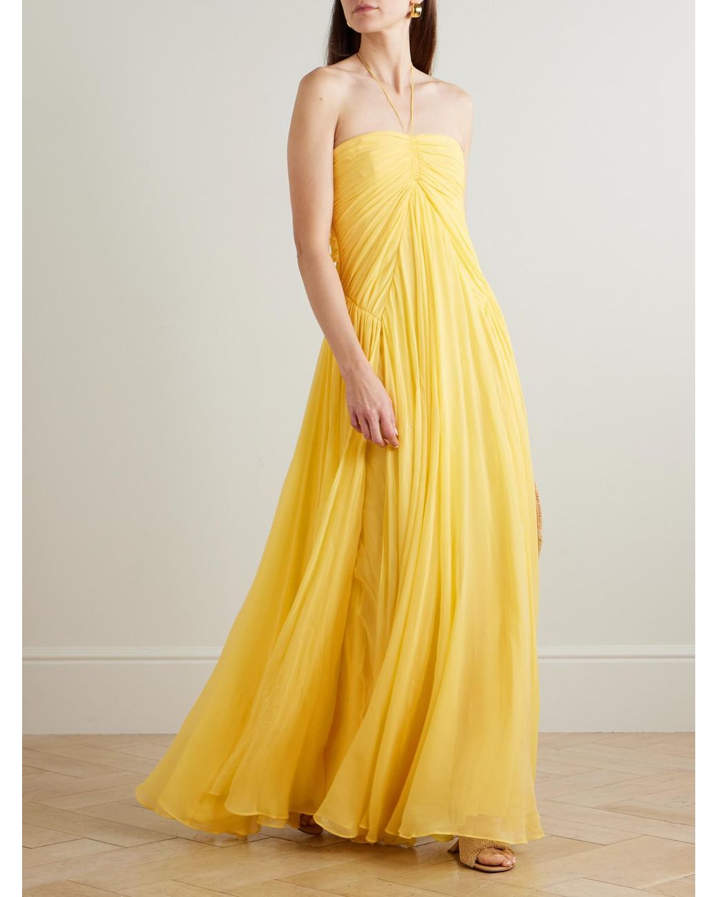 Cult Gaia Ritz Gathered Silk-Chiffon Halterneck Maxi Dress in Yellow | Lyst Cult Gaia Ritz Gathered Silk-Chiffon Halterneck Maxi Dress in Yellow | Lyst
