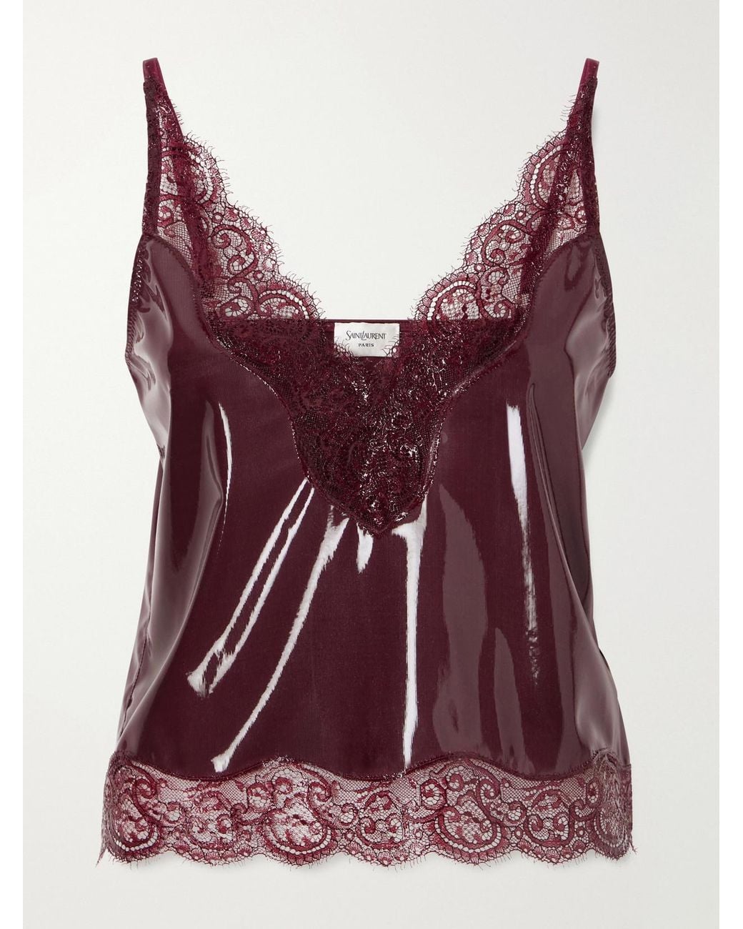 Saint Laurent Purple Lace-Trimmed Silicone-Coated Silk-Jersey Cami
