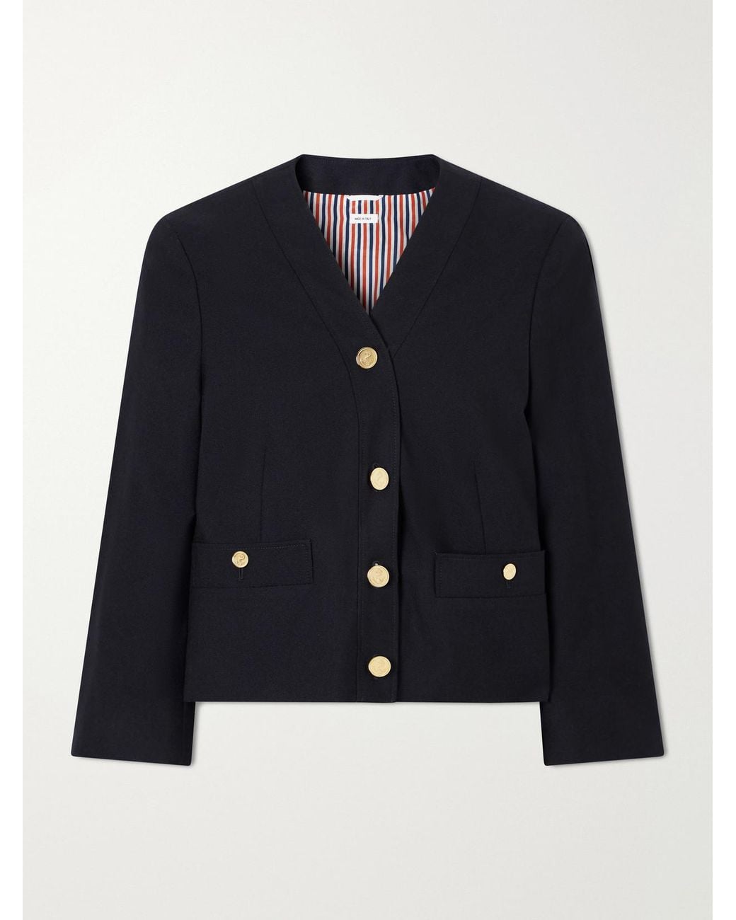 Thom Browne Blue Cropped Virgin Wool-Hopsack Jacket