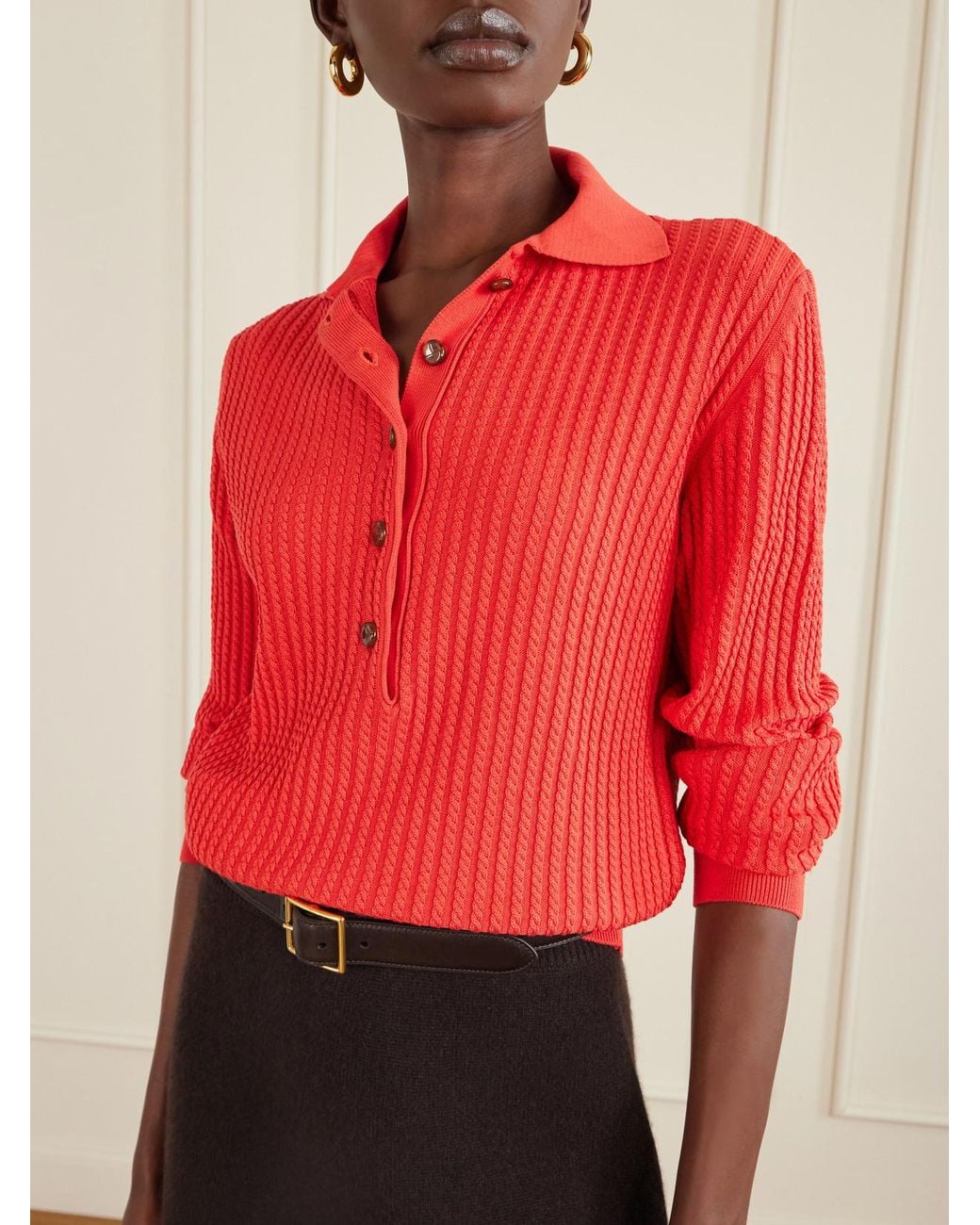 Blazé Milano Red Alegria Cable-Knit Cotton And Silk-Blend Polo Sweater