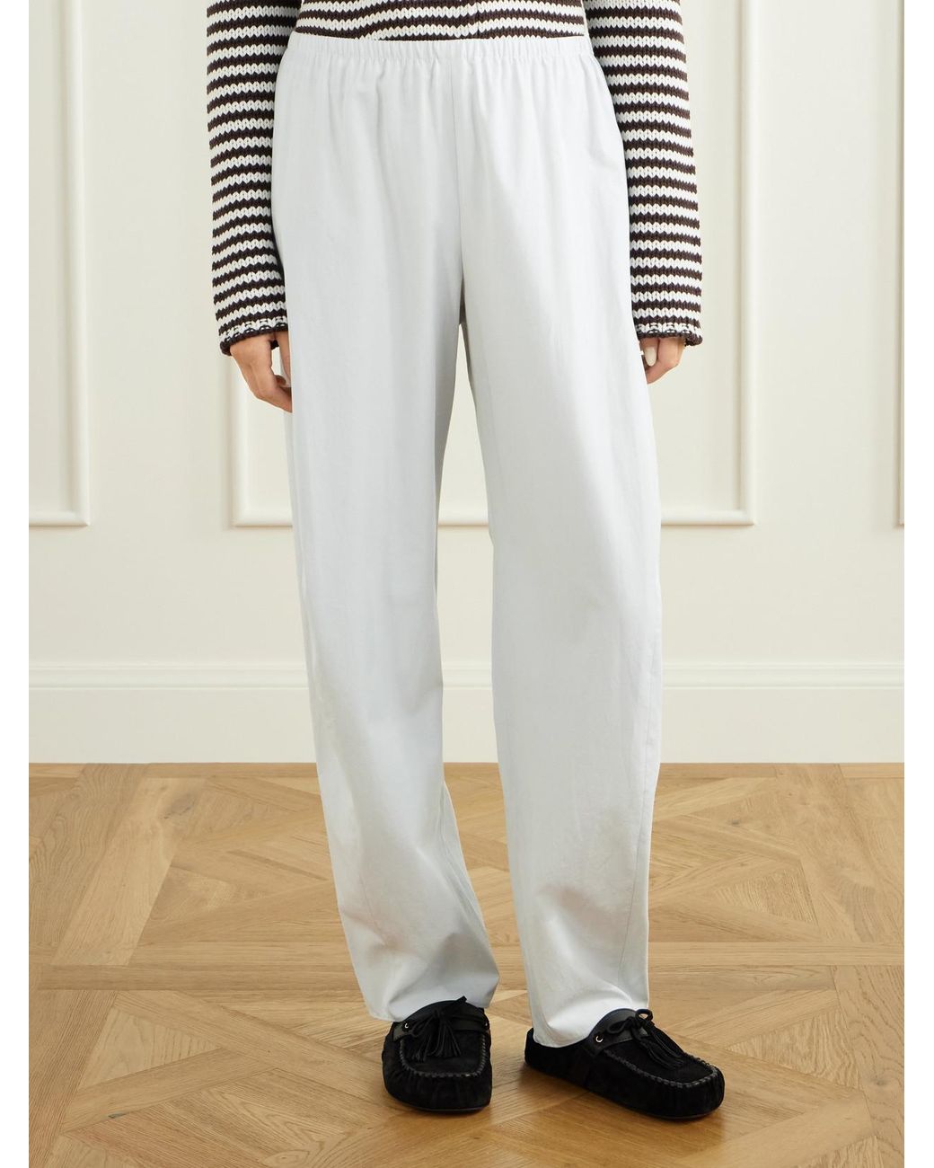 La Ligne White Cotton-Poplin Wide-Leg Pants