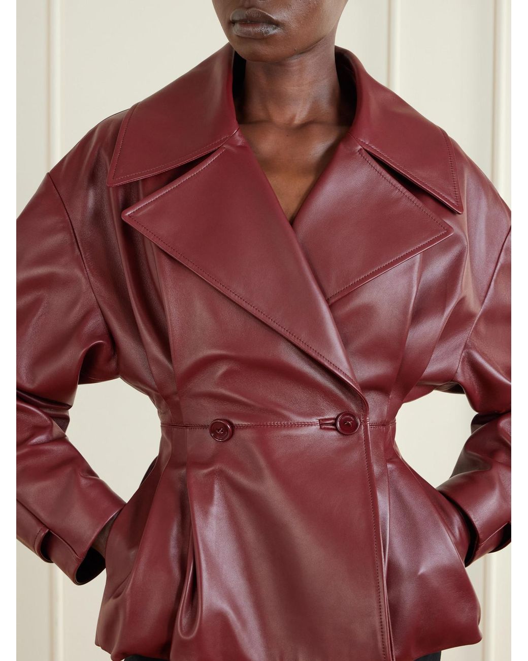 Balenciaga Red Pleated Leather Jacket