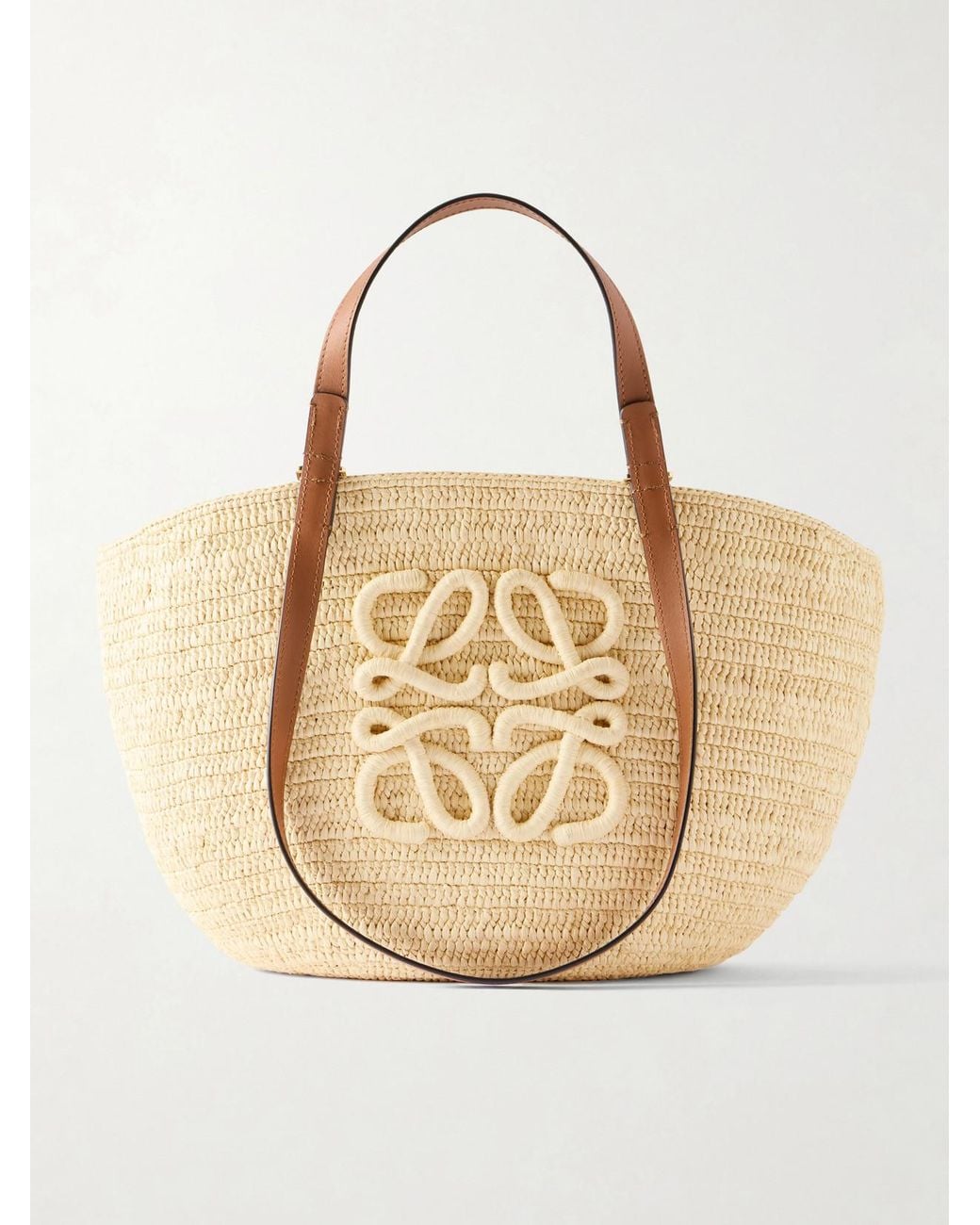 Loewe Natural Paula's Ibiza Eclipse Basket Medium Leather-Trimmed Raffia Tote