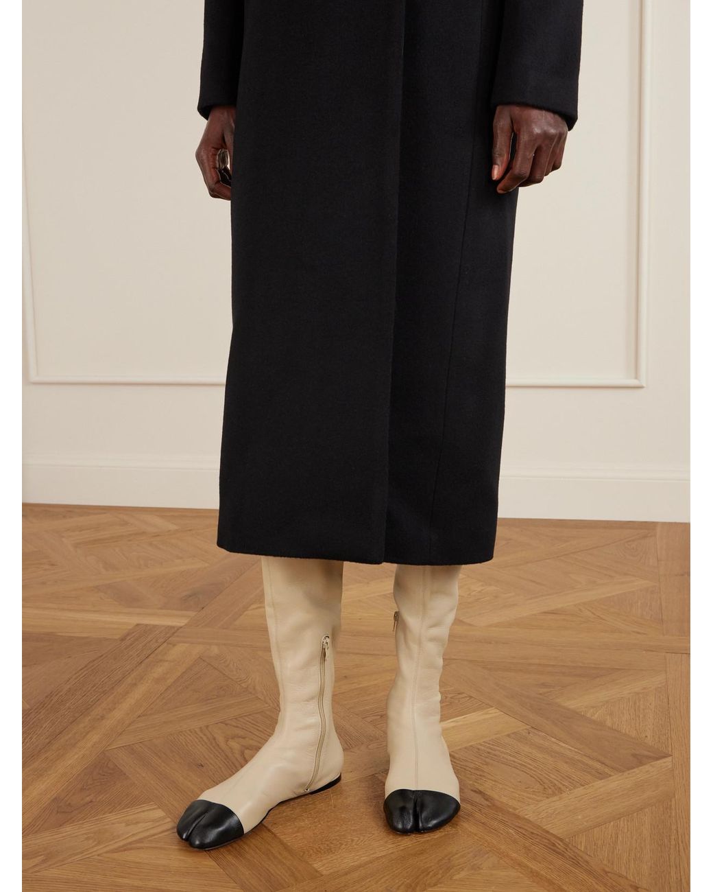 Christen White Tabi Stretch-Leather Knee Boots