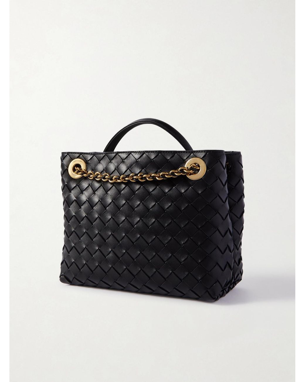Bottega Veneta Black Andiamo With Chain Small Intrecciato Leather Shoulder Bag